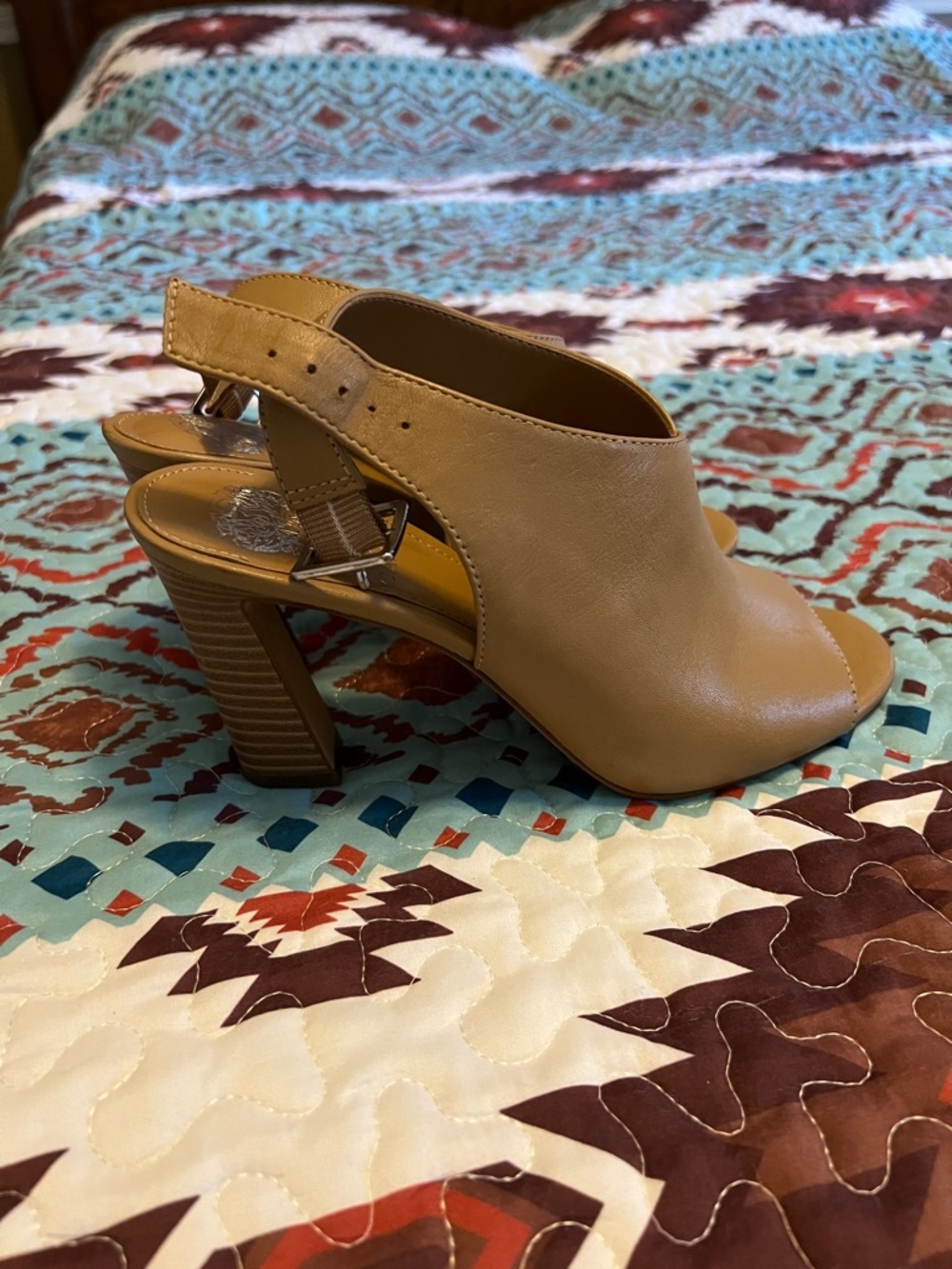 Vince Camuto Taupe Open-Toe Slingback Heels